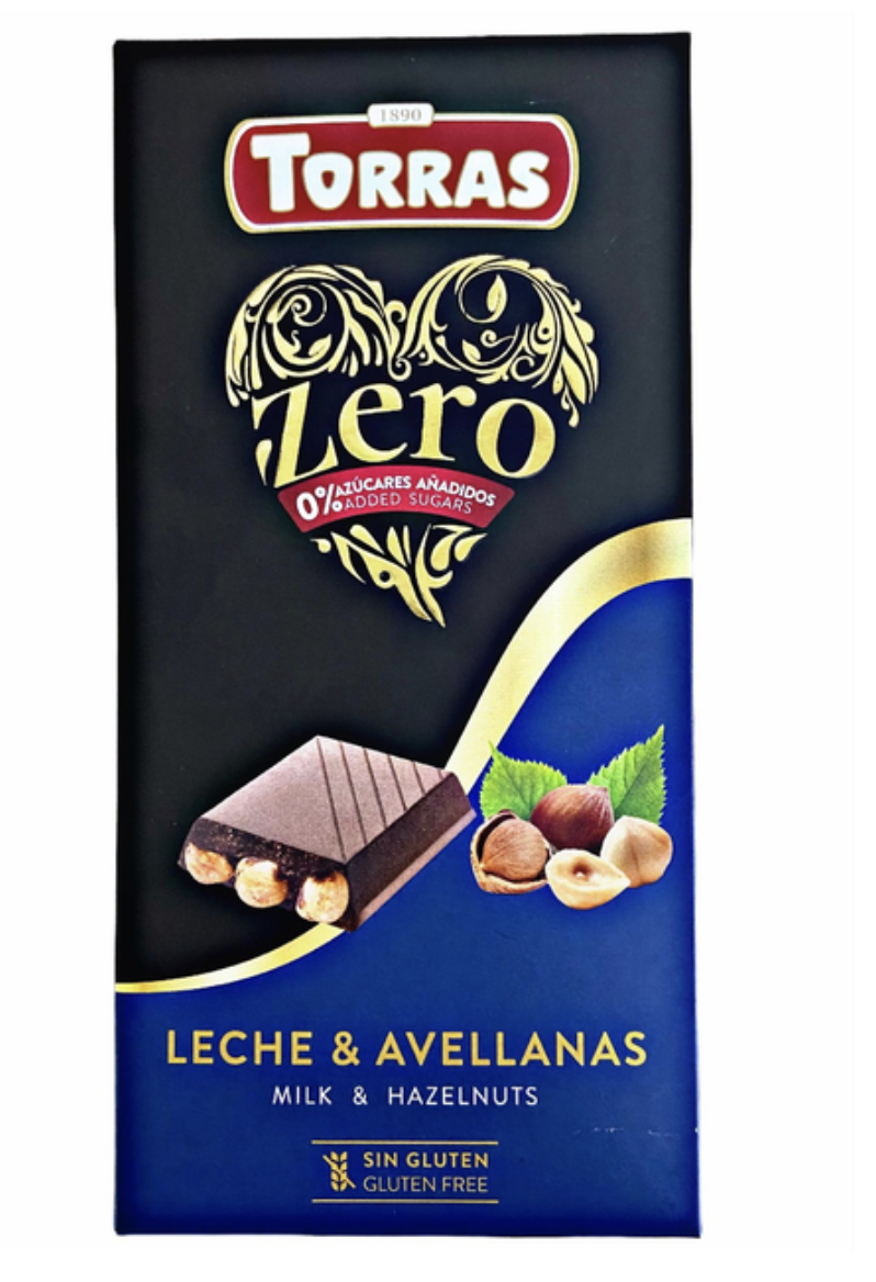 Шоколад молочний 77 Torras Zero з фундуком 150г